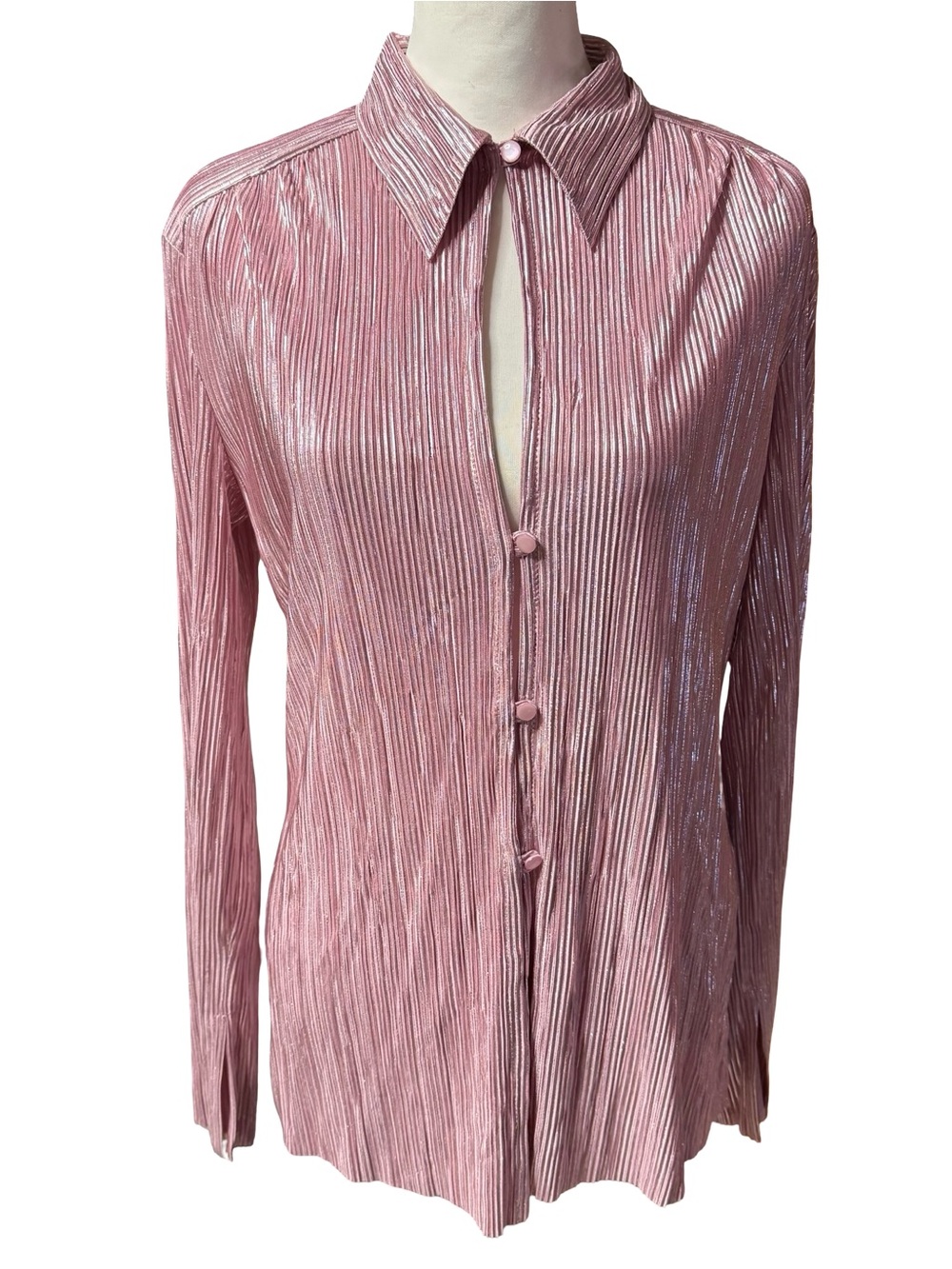 Sabina Musayev Rigel Pleated Blouse Pink Rose Metallic Shimmer Sz Small NWT New - Picture 2 of 16
